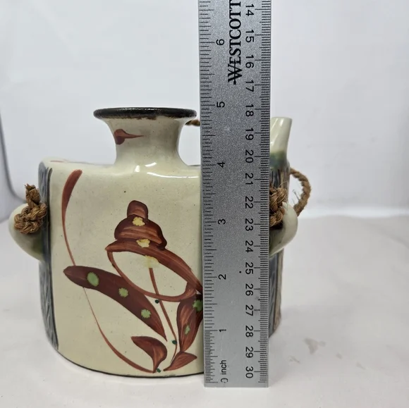 Japenese Okinawa Ceramic Showa Period Awamori Sake Hip Flask Dachibin Handmade - Picture 14 of 16